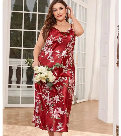 Camisón de satén de talla grande para mujer, ropa de dormir Sexy con tirantes, lencería holgada, sedosa, para estar en casa, XL-5XL