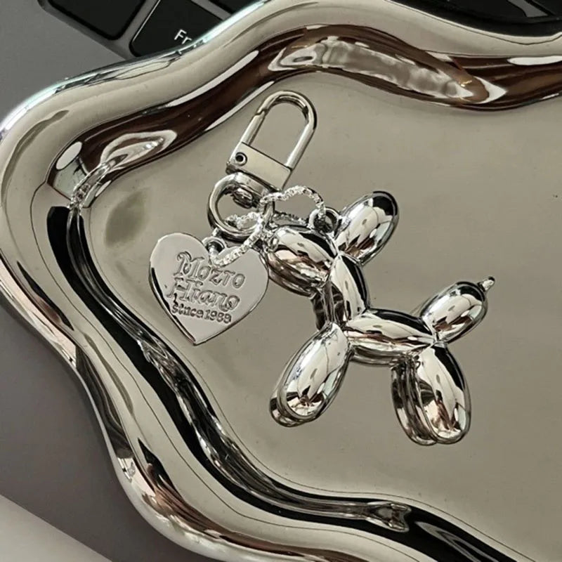 LLavero de perro de globo 3D coreano para llaves de coche, accesorios de Iphone, llavero de corazón de moda, llavero colgante de bolso de mujer