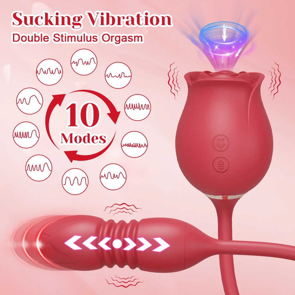 Vibrador Rosa con Movimiento de Empuje para Mujeres, Estimulador de Clítoris, Succión y Vibración para Estimulación de Pezones y Zona Íntima
