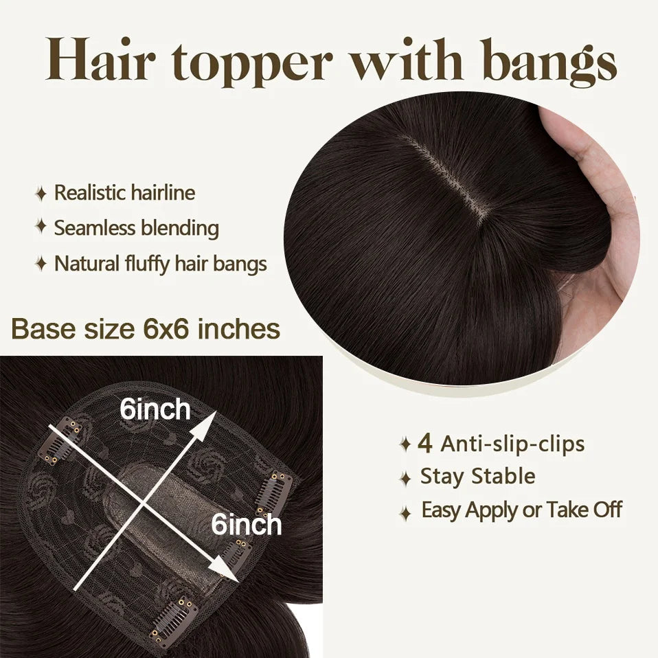 Benehair-extensiones de cabello sintético para mujer, postizos con flequillo, 18 pulgadas