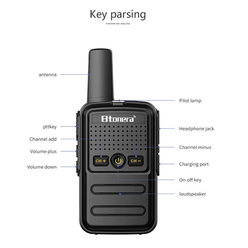 Btoera 2 Pcs Mini Walkie Talkie PMR 446 | Radio Bidireccional Portátil 5W 16CH UHF 400-470MHz