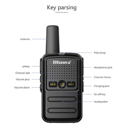 Btoera 2 Pcs Mini Walkie Talkie PMR 446 | Radio Bidireccional Portátil 5W 16CH UHF 400-470MHz