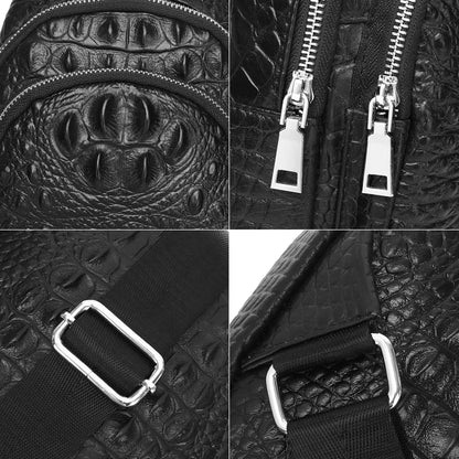 Bolso de Pecho de Cuero Genuino para Hombre – Estilo Casual con Estampado de Cocodrilo