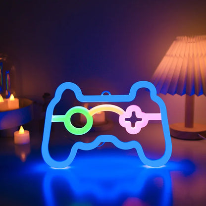 Letrero Neon de Game Pad con LED, Luz Nocturna USB/Batería, Iluminación Ambiental para Cumpleaños, Sala de Estar, Jardín, Sala de E-sports, Decoración