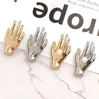 Botones de Metal con Diamantes de Imitación y Perlas en Forma de Palma – Accesorios de Costura para Abrigos de Tweed y Suéteres de Punto, Pack de 6 Piezas