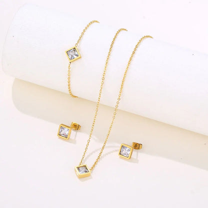 Conjunto de Joyería de Acero Inoxidable: Collar y Aretes de Geometría Delicada