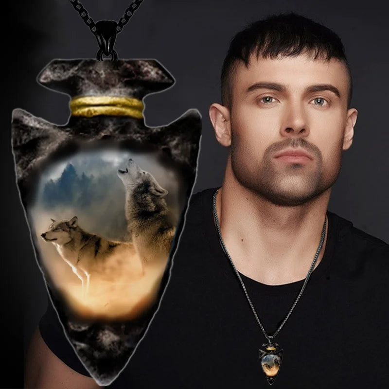 Collar de Cabeza de Lobo con Tótem de Animal Indio - Joyería Punk Hip Hop para Hombres