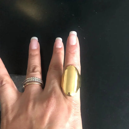 Anillos de Acero Inoxidable 316L para Mujer - Anillo Ancho Geométrico con Corazón Ajustable - Joyería de Moda