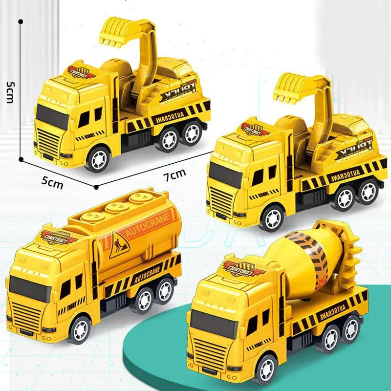 Set de 4 Coches Educativos para Niños, Vehículos de Ingeniería Miniatura, Juguetes de Acción Pull Back, Regalo para Niños