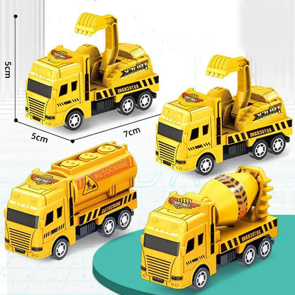 Set de 4 Coches Educativos para Niños, Vehículos de Ingeniería Miniatura, Juguetes de Acción Pull Back, Regalo para Niños