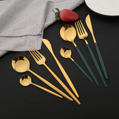 Set de Cubiertos de Acero Inoxidable 16 Piezas | Vajilla Negra de Lujo con Cuchillo, Tenedor, Cuchara y Tenedor para Fruta