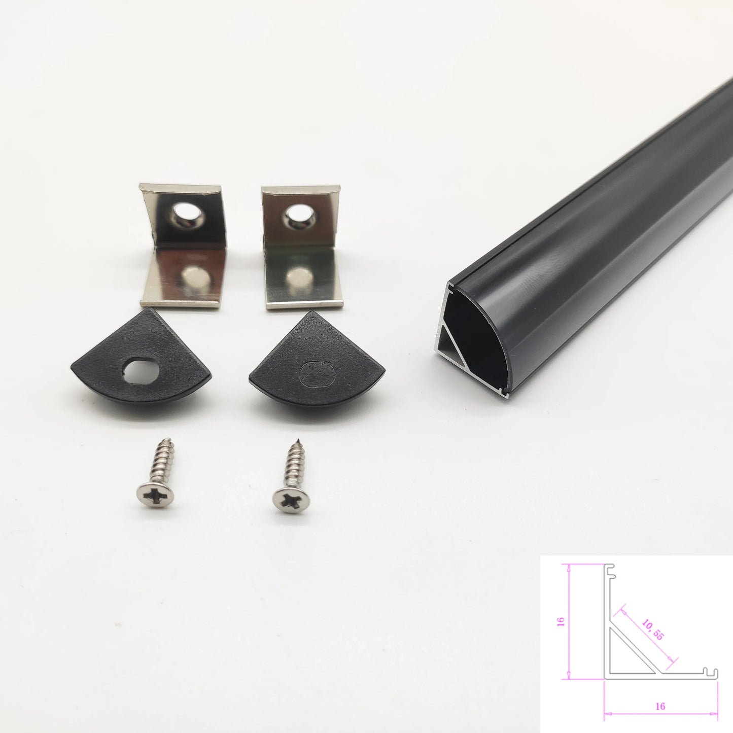 Perfil de Aluminio en Forma V/YW/U de 0.5m para Tira LED, Soporte de Canal, Cubierta DIY en Acabado Negro/Plata, Tiras de Canal de Cubierta Lechosa/Negra