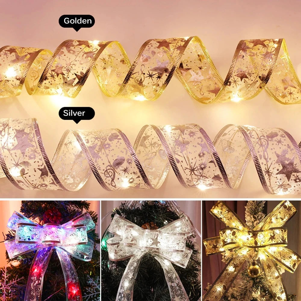 Cintas de Luz LED para Decoración Navideña – Cintas de Organza para Árboles de Navidad y Adornos DIY