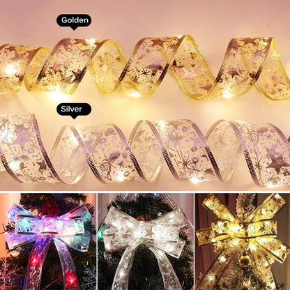 Cintas de Luz LED para Decoración Navideña – Cintas de Organza para Árboles de Navidad y Adornos DIY