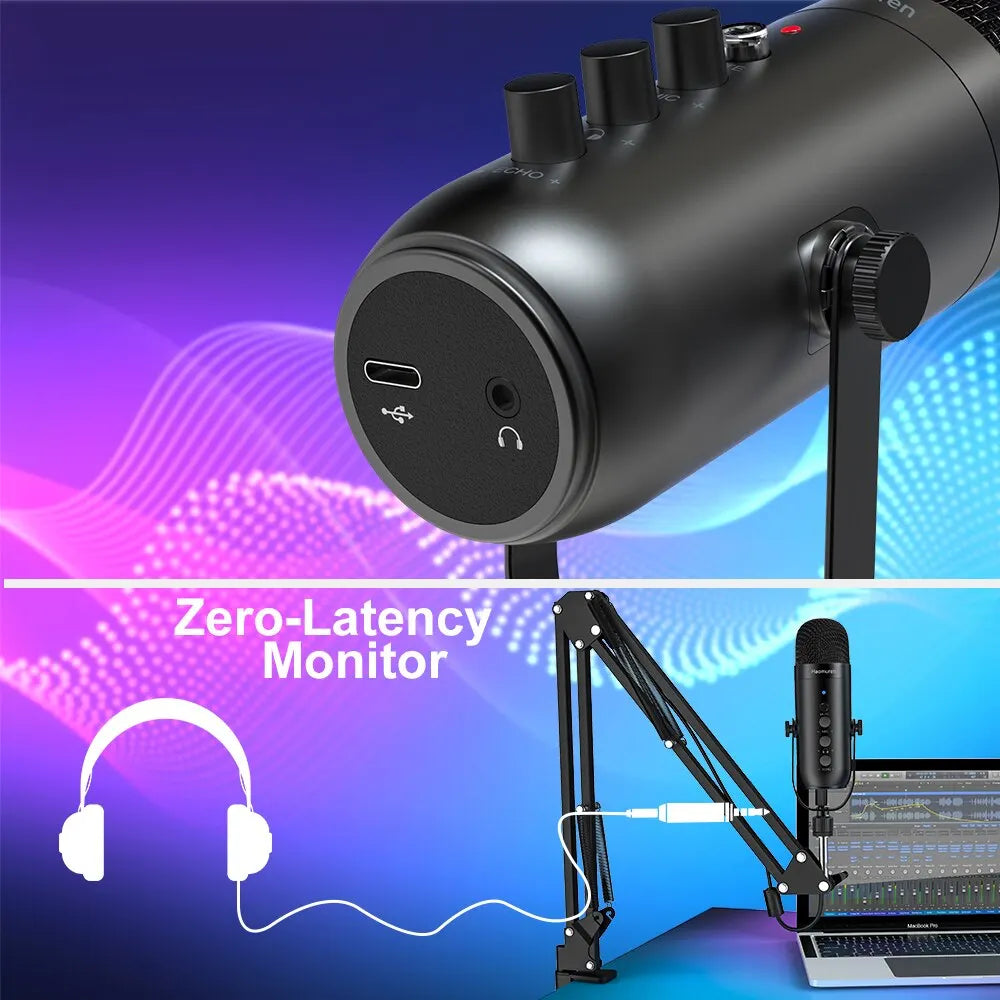 Kit de Micrófono Condensador USB Profesional para Streaming y Podcasting | Micrófono Cardioide con Brazo Boom para Grabación en Twitch y YouTube