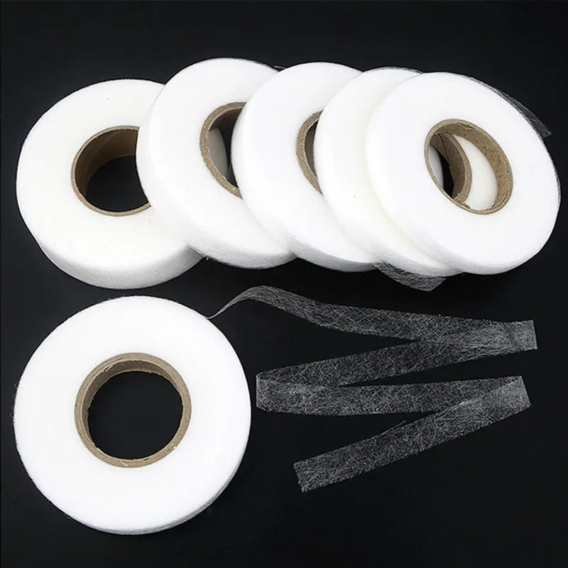 Tela adhesiva de doble cara para ropa, cinta de dobladillo para planchar, tela entrelazada, accesorios de costura DIY, 64 metros, blanco y negro