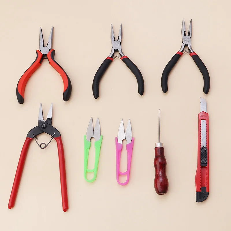 Herramienta de Bricolaje para Hacer Joyas - Kit Completo de Accesorios de Reparación con Alicates, Cuerdas Elásticas, Tijeras y Más