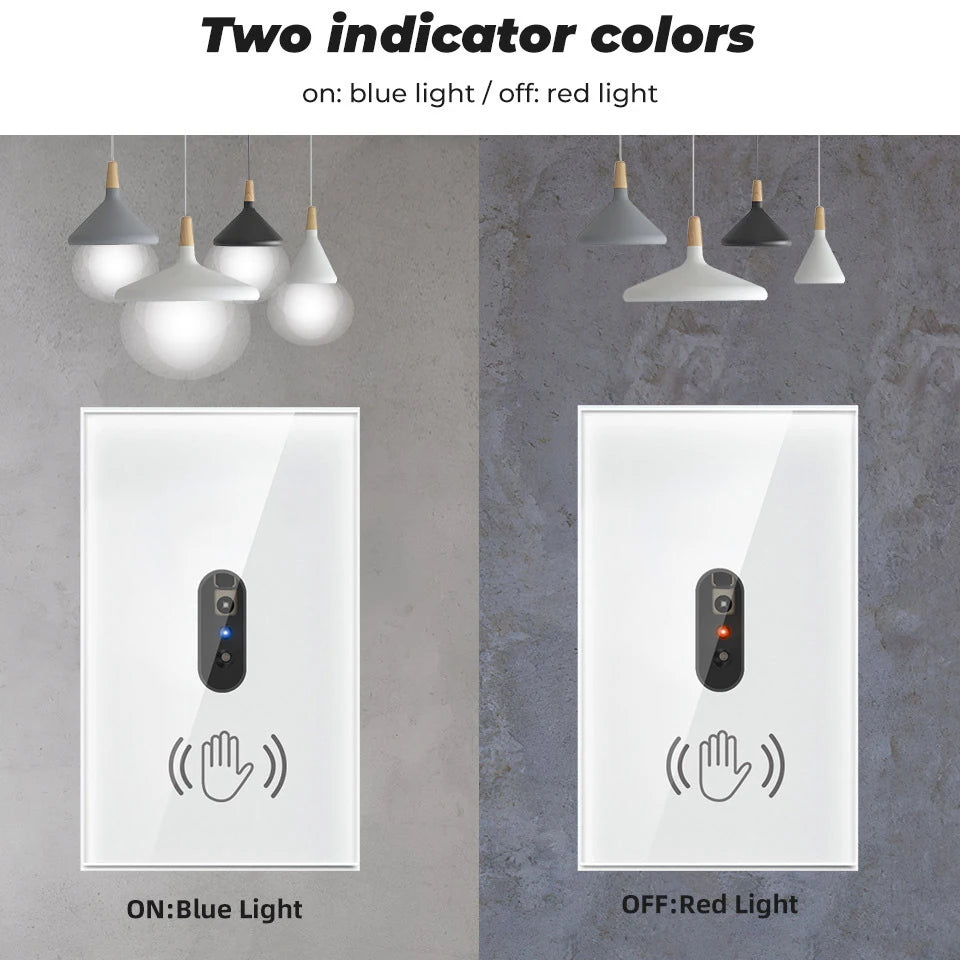 Interruptor de Luz Inteligente de Pared 110V-220V 10A con Sensor de Movimiento Infrarrojo y Panel de Vidrio Antirayaduras