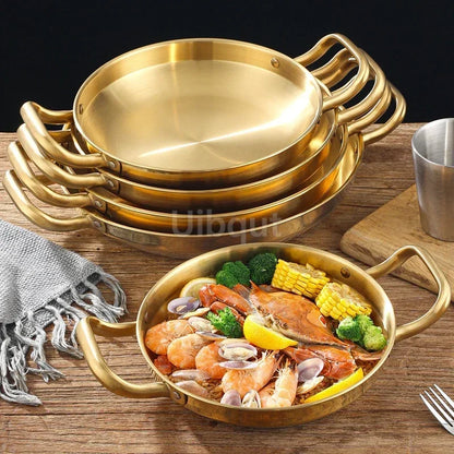 Olla Dorada  Sartén Comercial Gruesa de Doble Oreja, Cuenco de Olla , Olla de Arroz de Mariscos Españoles de Acero Inoxidable