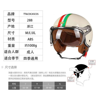 Casco de Moto de Cara Abierta para Hombre y Mujer, Retro y Vintage, Aprobado por DOT, 3/4 para Chopper y Scooter