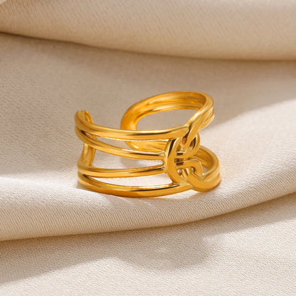 Anillos de Acero Inoxidable 316L para Mujer - Anillo Ancho Geométrico con Corazón Ajustable - Joyería de Moda