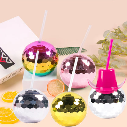Vasos de bola de discoteca con pajitas, decoración festiva para bodas y despedidas de soltera, tazas de cóctel y suministros para piscina, 5/8 piezas
