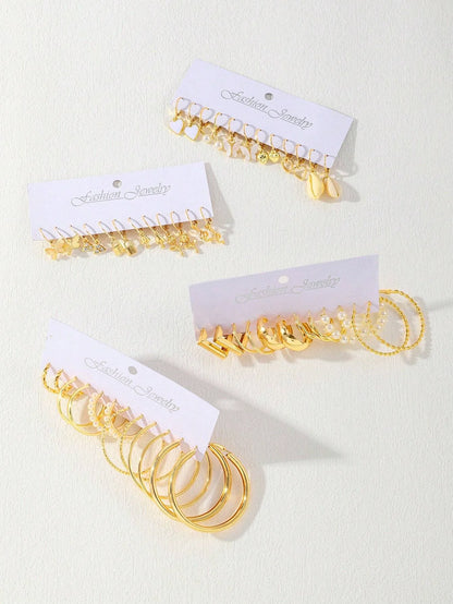 Conjunto de Pendientes Irregulares con Perlas Artificiales
