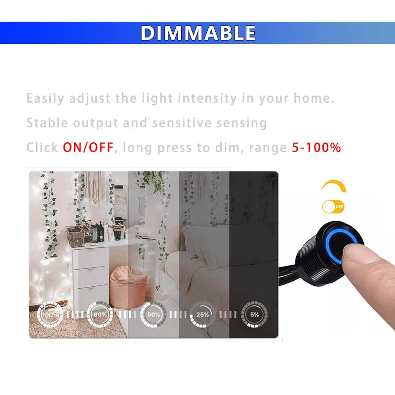 Controlador Dimmer Táctil LED 1CH, 72W/144W, 6A, 12V/24V DC, Conector 5.5*2.1mm, Carcasa Metálica, Interruptor Empotrado