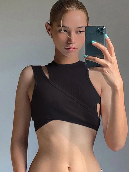 Top Asimétrico de Mujer Estilo Streetwear | Conjunto de 2 Piezas, Crop Top Casual de Verano