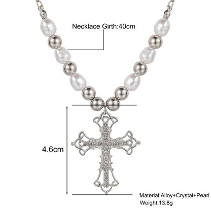 Collar de Pendant de Perlas con Cruz Y2K 2023, Joyería Hip Hop Retro para Mujeres, Collar Religioso con Cadena de Zircon, Regalos de Moda Punk para Fiestas
