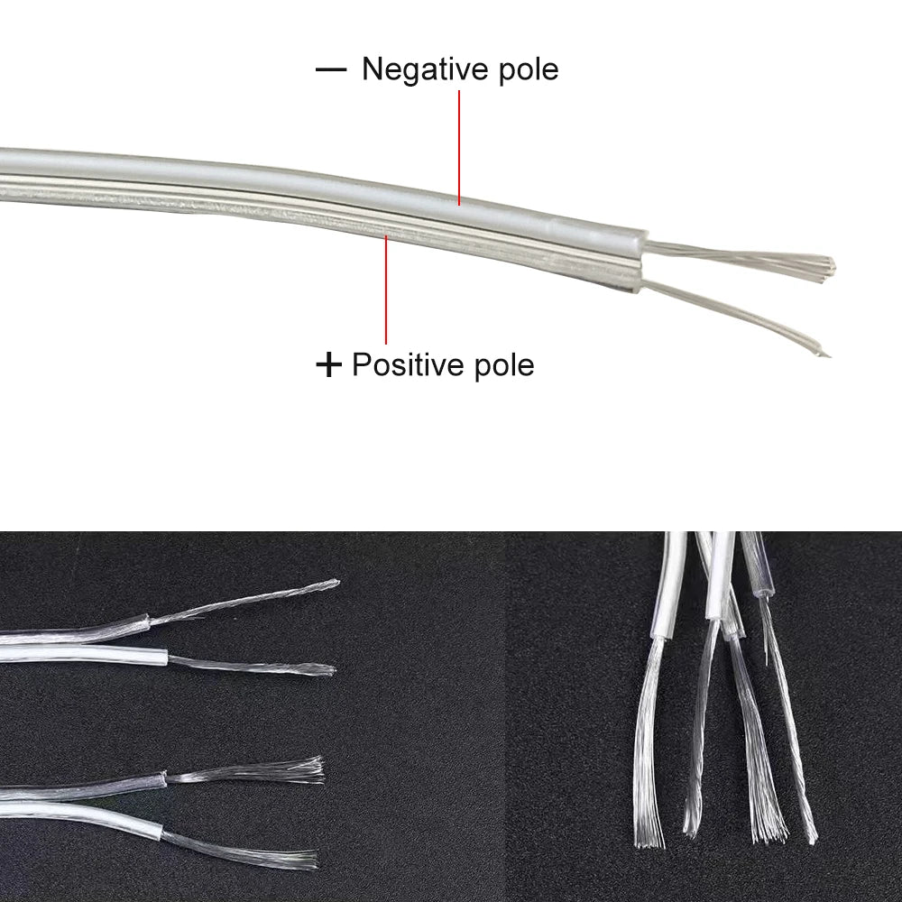Cable de Soldadura para Luz de Neón LED, Cable Paralelo Transparente de 22AWG, 2 Pines, Iluminación LED de Audio, 5m-80m