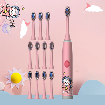 Cepillo de Dientes Eléctrico Infantil - Diseño de Caricaturas Coloridas de Espacio | Cepillo Suave para Limpieza (Batería No Incluida)
