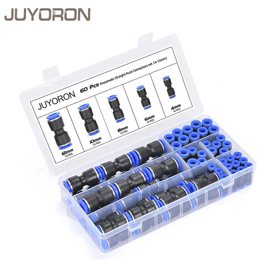 Juego de 60 Conectores Neumáticos Rápidos PU para Mangueras de Aire - Acoples de Liberación Rápida 4, 6, 8mm