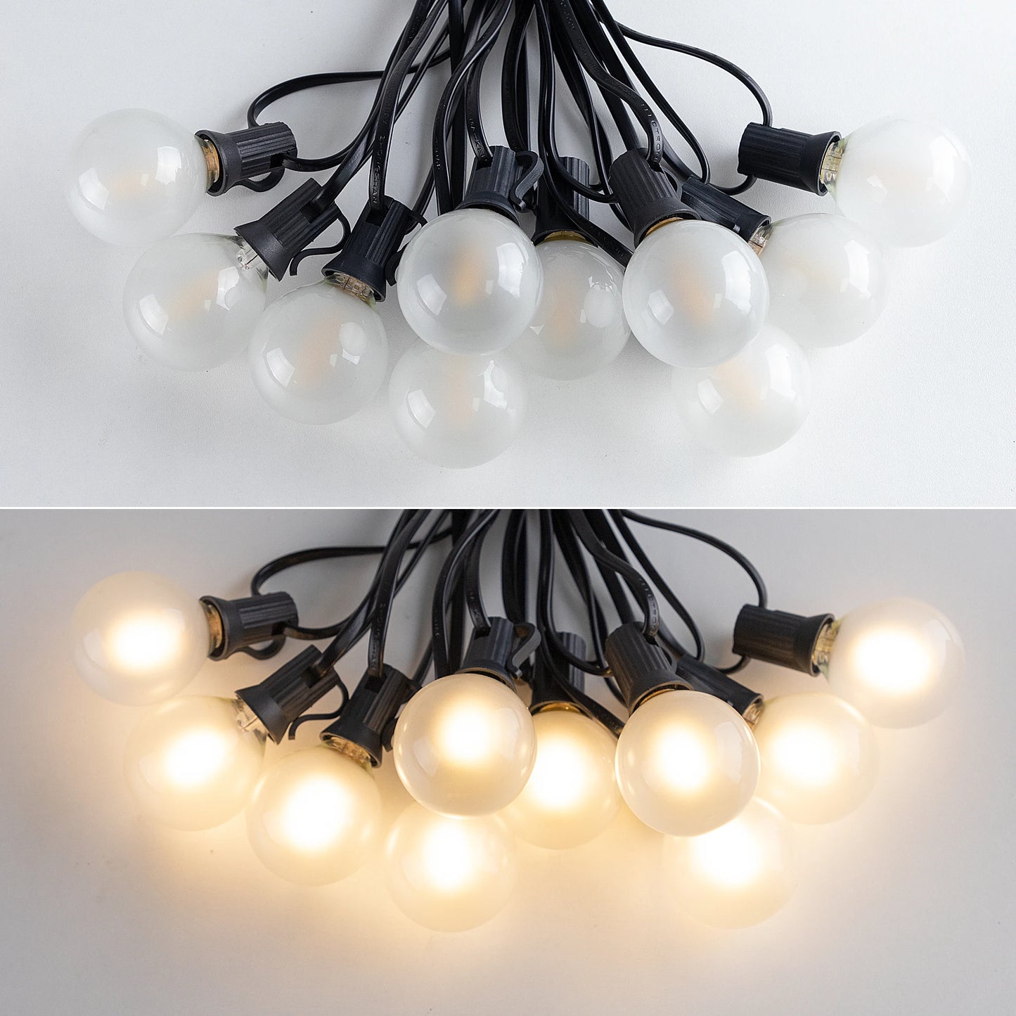 Cadena de Luces G40 para Exteriores, 25-65 pies, Bombilla LED Esmerilada, Conectable, Enchufe E12, Luces de Hadas para Boda