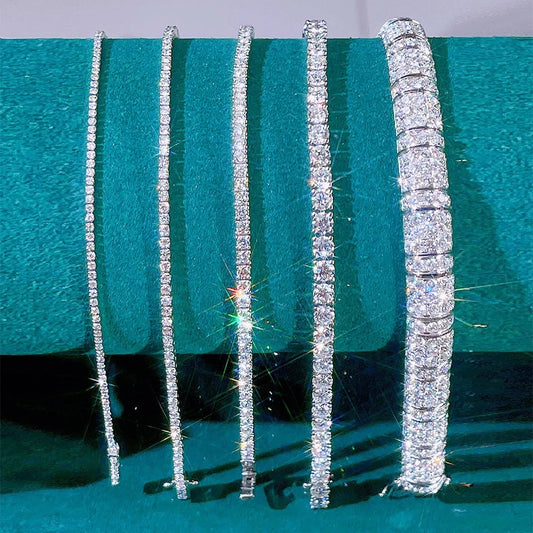 Pulsera de moissanita auténtica de 3/3, 5/4/5mm, de plata de ley S925 brillante, joyería de diamantes para fiesta de boda de lujo