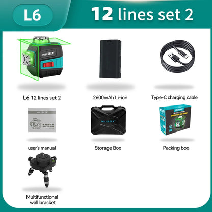 Nivel Láser 3D L52R L62, Herramienta de Nivelación 2 Líneas con Batería y Trípode, Autonivelante Horizontal y Vertical