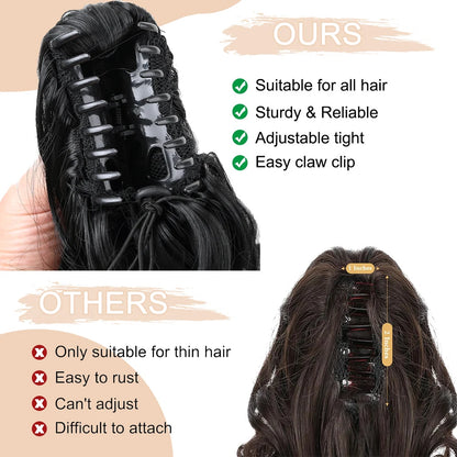 Extensión de Cola de Caballo Corta para Mujer, Pinza Ondulada Rizada de Garra Sintética, Extensión de Cabello de Cola de Caballo Corta