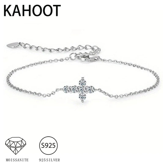Pulsera de plata S925 con Cruz de moissanita de 0,6 quilates, brazalete clásico versátil, estilo europeo y americano, sencillo, para fiesta y uso diario