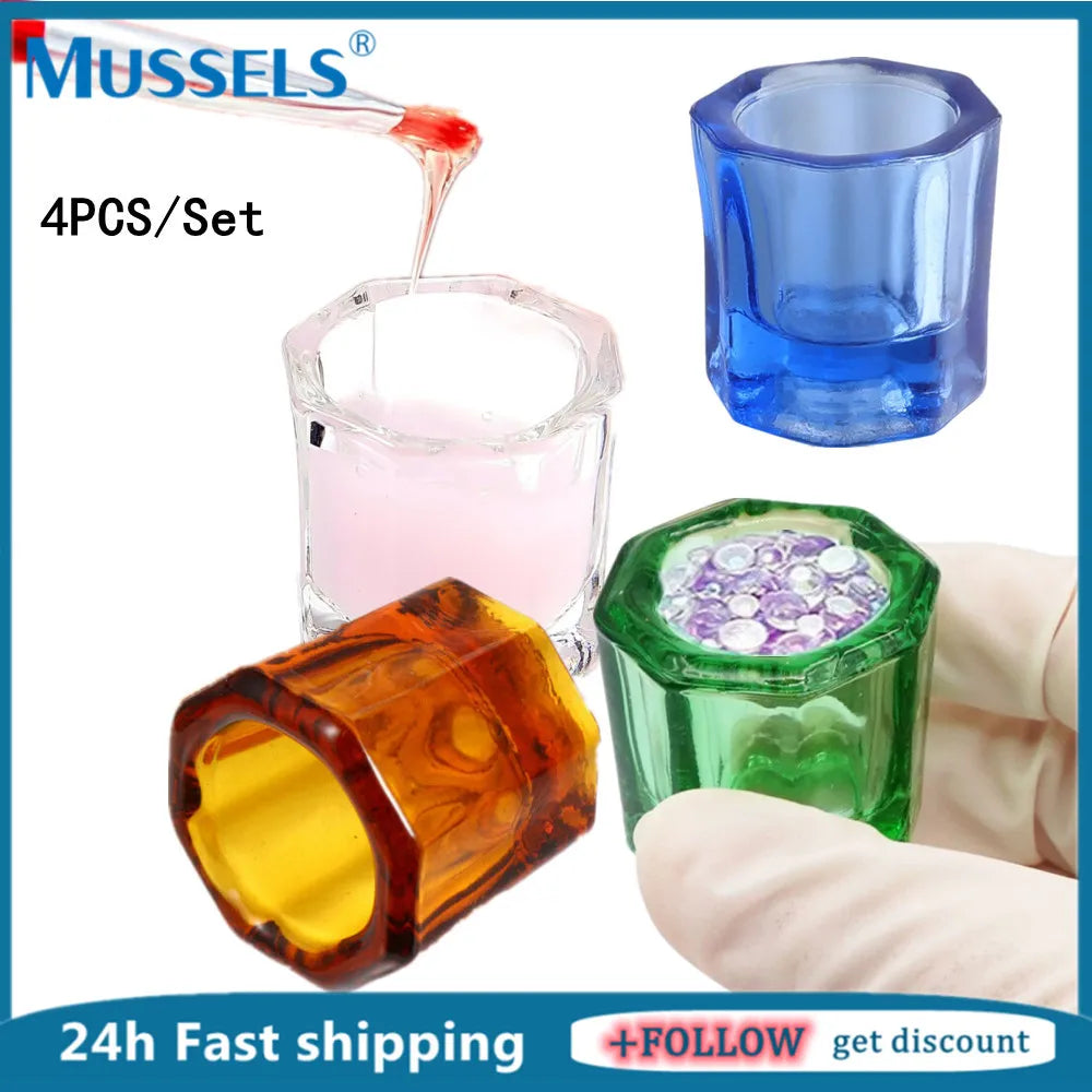4PCS Dappen Dish de Cristal para Mezclar | Tazones de Vidrio para Arte de Uñas, Materiales Dentales, Líquidos Acrílicos, Laboratorio y Medicina