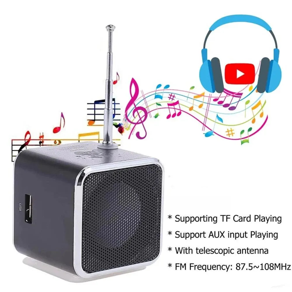 Radio Portátil Recargable Bluetooth Mini | Altavoz FM para Teléfono, MP3 y Computadora | Sonido Claro y Compacto