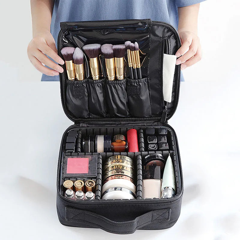 Estuche de Maquillaje Impermeable para Mujer - Organizador Profesional con Compartimentos para Brochas y Herramientas de Belleza