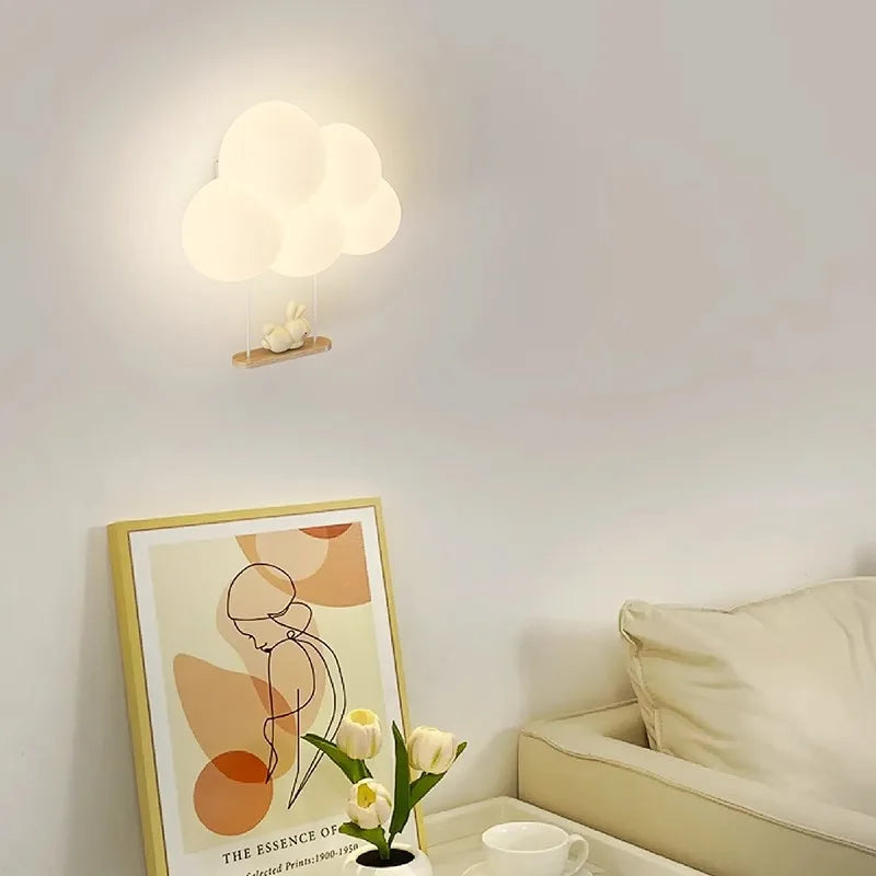 Lámpara de Pared de Animales de Dibujos Animados de Mono, Candelabro de Nube Blanca, Luz Nocturna para Guardería y Dormitorio Infantil