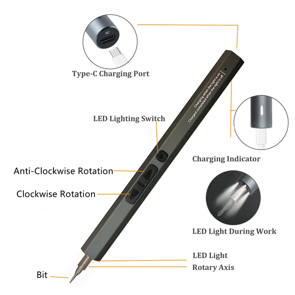 WOZOBUY Destornillador Eléctrico 50 en 1: Juego de Herramientas de Reparación Recargable con Conector Tipo C para Smartphones, Juguetes y PC