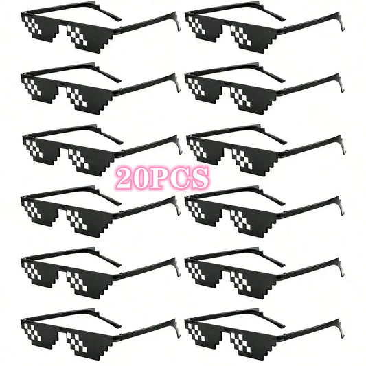 Gafas de Sol Pixeladas de 8 Bits para Adultos y Adolescentes - Paquete de 6 o 20 Piezas, Accesorios para Fiesta y Fotos