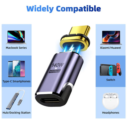 Adaptador Magnético USB C a USB C USB4.0 Thunderbolt 3 | Carga Rápida 140W y Transferencia de Datos 40Gbps | Soporta 8K@60Hz