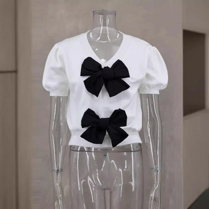 Suéter de Mujer con Lazo y Cuello en V - Estilo Casual para Primavera/Verano
