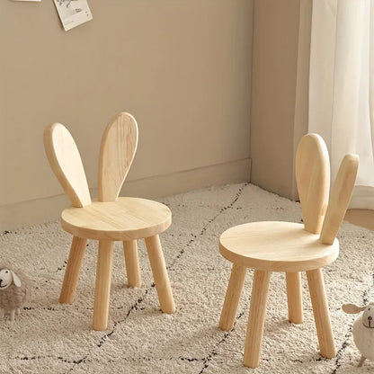 Taburete Pequeño Creativo con Orejas de Conejo para Niños | Silla Decorativa de Madera Maciza