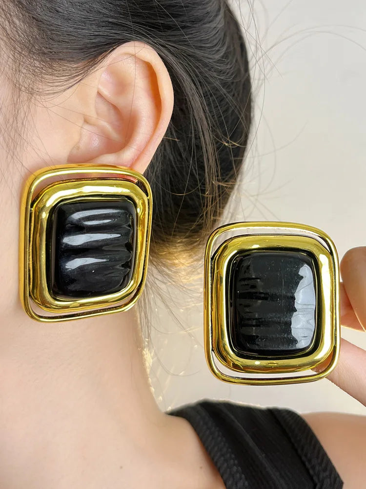 Pendientes Rectangulares de Metal Estilo Europeo y Americano para Mujer | Aretes Grandes y con Personalidad