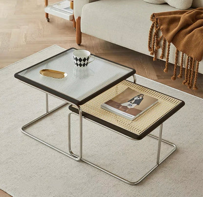 Mesa de té media para sala de estar, hogar pequeño, lado familiar, varias combinaciones de luz, lujo Retro, celebridad Web, tejido de ratán GL