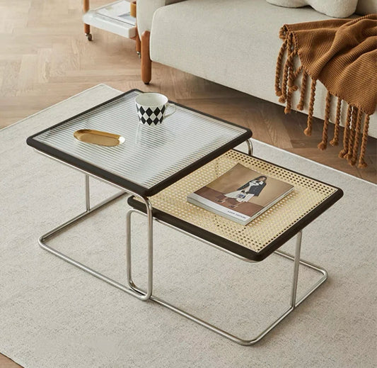 Mesa de té media para sala de estar, hogar pequeño, lado familiar, varias combinaciones de luz, lujo Retro, celebridad Web, tejido de ratán GL